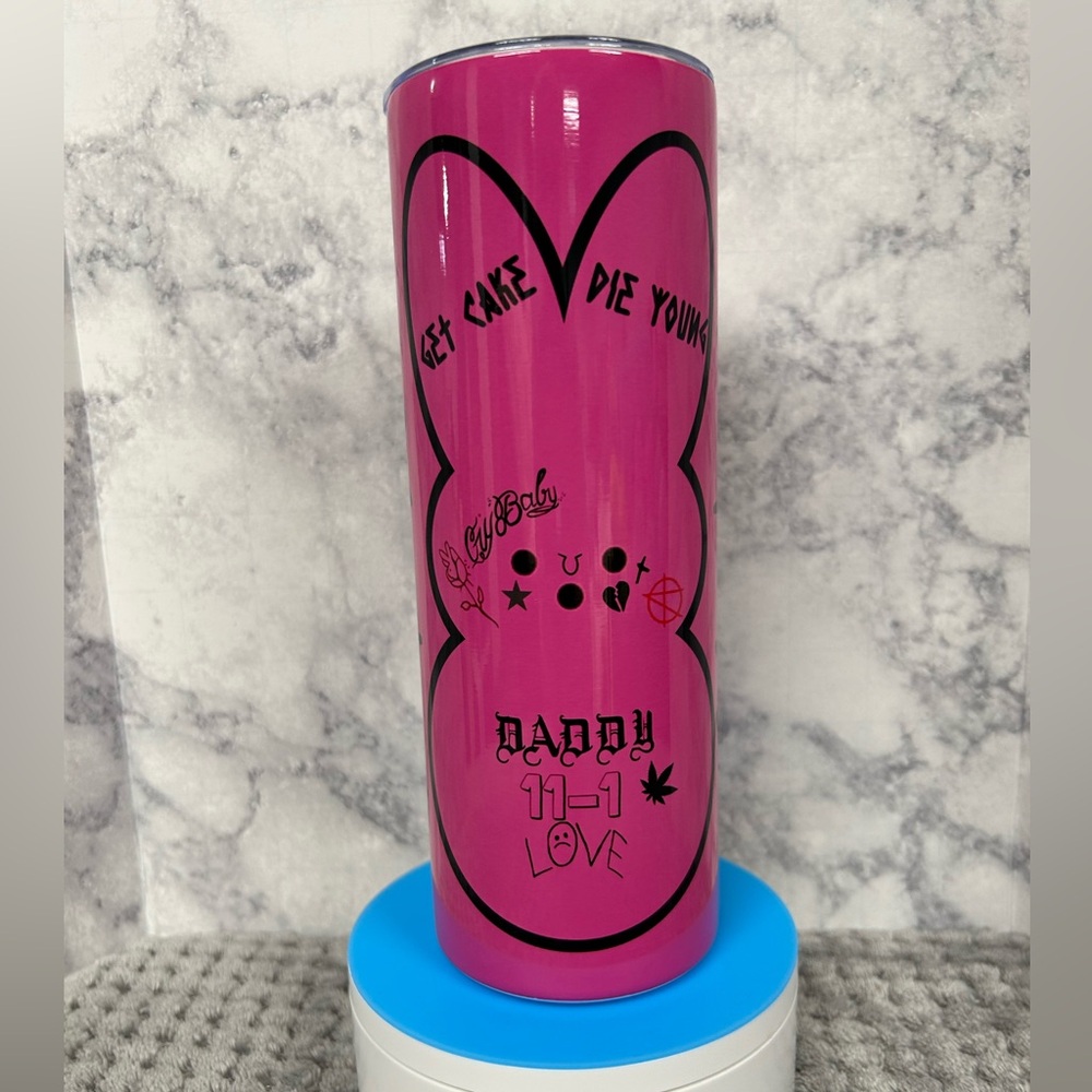20oz Straight Skinny Lil Peep Inspired Pink Tattooed Bunny Tumbler